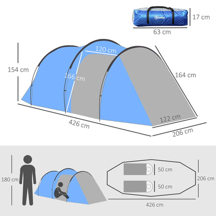 3 Man Tunnel Camping Tent with Vestibule and Weather-Resistant Rainfly - Blue