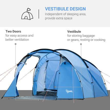 3 Man Tunnel Camping Tent with Vestibule and Weather-Resistant Rainfly - Blue