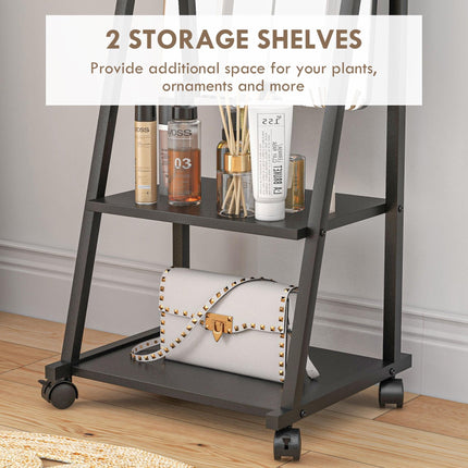 Free Standing Full Length Dressing Mirror with Adjustable Angle, Rolling Wheels & Storage Shelves - Black
