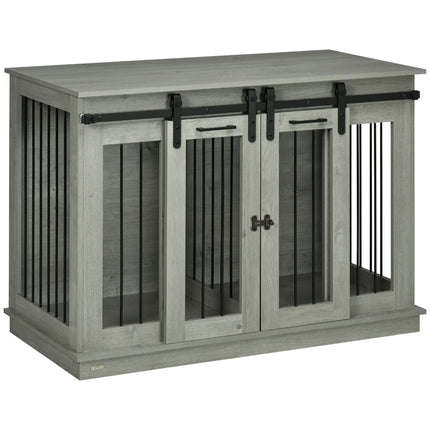 Double Dog Crate Furniture for Large and Small Dogs - Grey Wood Grain