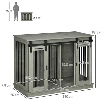Double Dog Crate Furniture for Large and Small Dogs - Grey Wood Grain