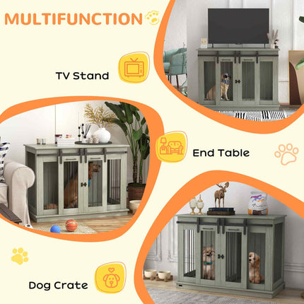 Double Dog Crate Furniture for Large and Small Dogs - Grey Wood Grain
