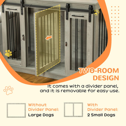 Double Dog Crate Furniture for Large and Small Dogs - Grey Wood Grain