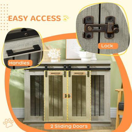 Double Dog Crate Furniture for Large and Small Dogs - Grey Wood Grain