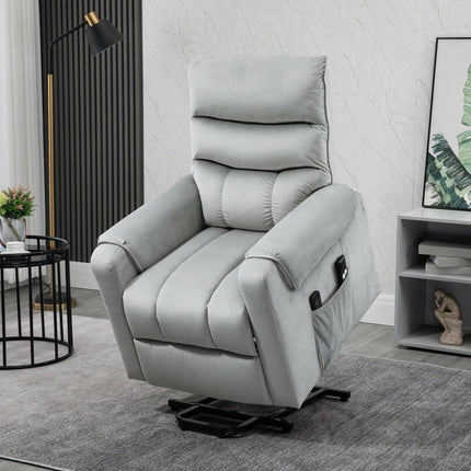 Power Lift Massage Recliner Chair with Footrest - Grey Velvet Feel