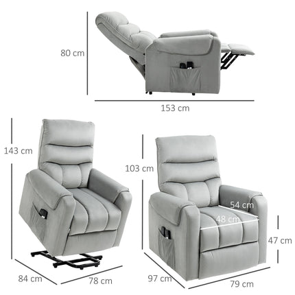 Power Lift Massage Recliner Chair with Footrest - Grey Velvet Feel