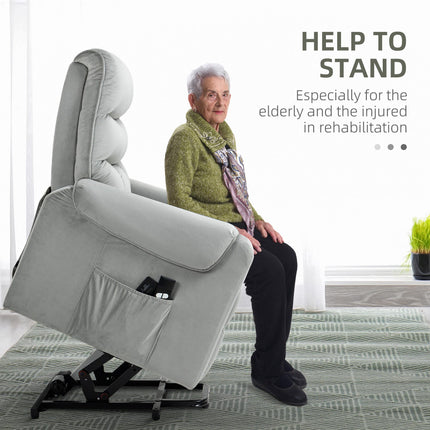 Power Lift Massage Recliner Chair with Footrest - Grey Velvet Feel
