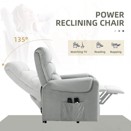 Power Lift Massage Recliner Chair with Footrest - Grey Velvet Feel