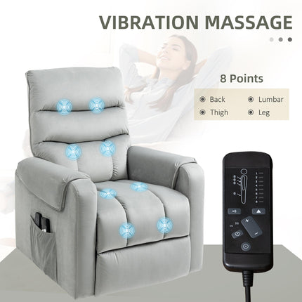 Power Lift Massage Recliner Chair with Footrest - Grey Velvet Feel