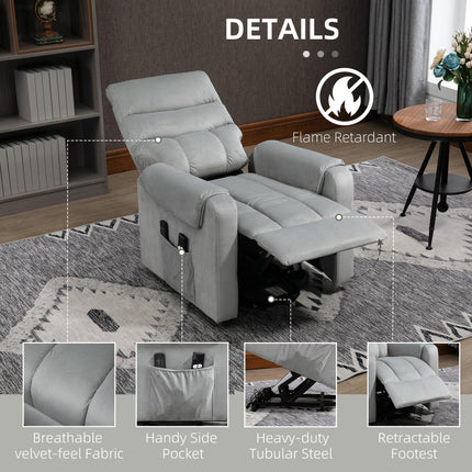 Power Lift Massage Recliner Chair with Footrest - Grey Velvet Feel
