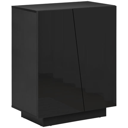 Freestanding Wooden Storage Cabinet with Adjustable Shelves, High Gloss Sideboard - Black