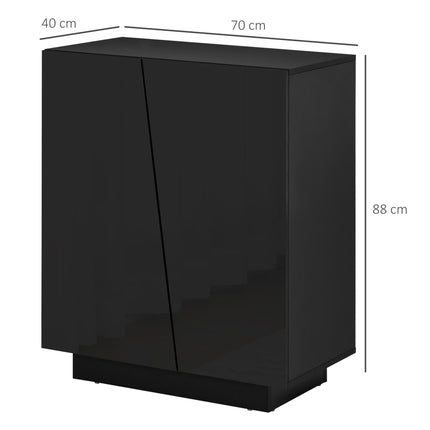 Freestanding Wooden Storage Cabinet with Adjustable Shelves, High Gloss Sideboard - Black