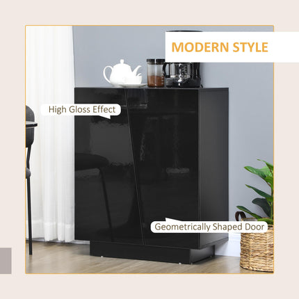 Freestanding Wooden Storage Cabinet with Adjustable Shelves, High Gloss Sideboard - Black
