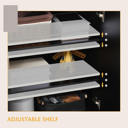 Freestanding Wooden Storage Cabinet with Adjustable Shelves, High Gloss Sideboard - Black