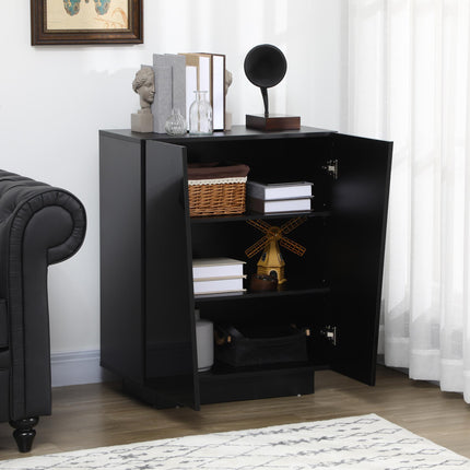 Freestanding Wooden Storage Cabinet with Adjustable Shelves, High Gloss Sideboard - Black