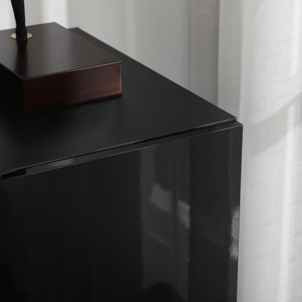 Freestanding Wooden Storage Cabinet with Adjustable Shelves, High Gloss Sideboard - Black