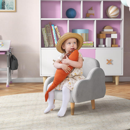 Cloud Shape Toddler Armchair with Velvet Cover - Grey