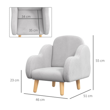 Cloud Shape Toddler Armchair with Velvet Cover - Grey