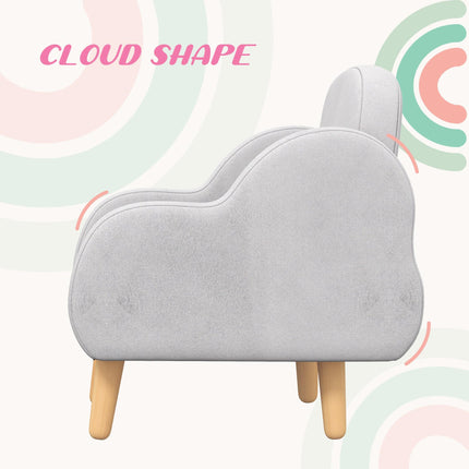 Cloud Shape Toddler Armchair with Velvet Cover - Grey