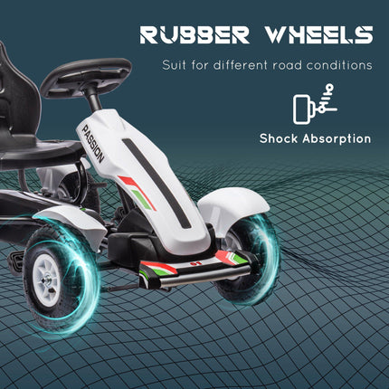 Children's Pedal Go Kart with Adjustable Seat, Handbrake & Inflatable Tyres for Ages 5-12 - White