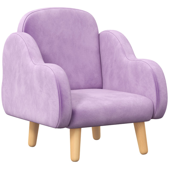 Cloud Shape Toddler Armchair in Plush Velvet Upholstery - Purple