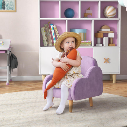 Cloud Shape Toddler Armchair in Plush Velvet Upholstery - Purple