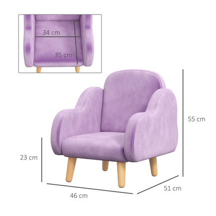 Cloud Shape Toddler Armchair in Plush Velvet Upholstery - Purple