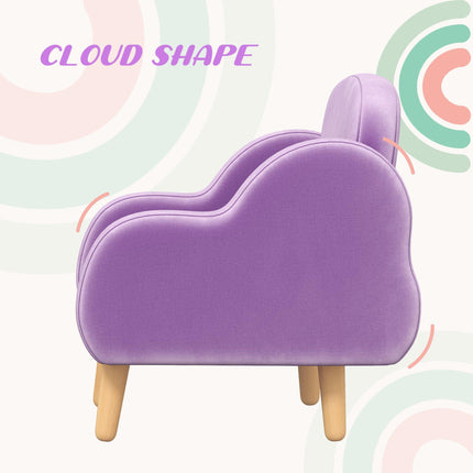 Cloud Shape Toddler Armchair in Plush Velvet Upholstery - Purple