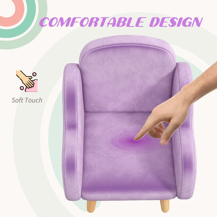 Cloud Shape Toddler Armchair in Plush Velvet Upholstery - Purple
