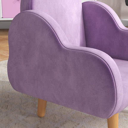 Cloud Shape Toddler Armchair in Plush Velvet Upholstery - Purple