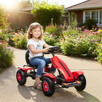 Children Pedal Go Kart with Adjustable Seat, Handbrake & Inflatable Tyres for Ages 5-12 - Red