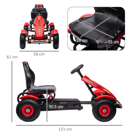 Children Pedal Go Kart with Adjustable Seat, Handbrake & Inflatable Tyres for Ages 5-12 - Red