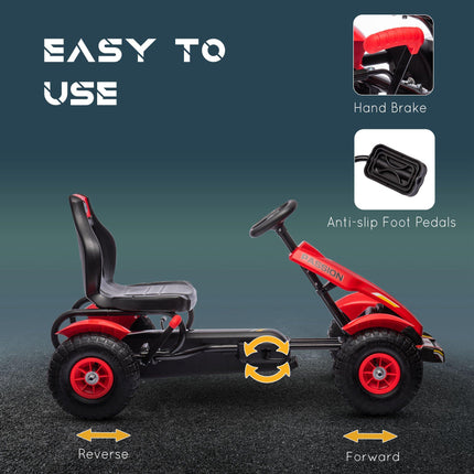 Children Pedal Go Kart with Adjustable Seat, Handbrake & Inflatable Tyres for Ages 5-12 - Red