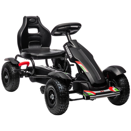 Metal Kids Pedal Go Kart with Adjustable Seat and Inflatable Tyres - Black
