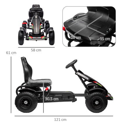 Metal Kids Pedal Go Kart with Adjustable Seat and Inflatable Tyres - Black