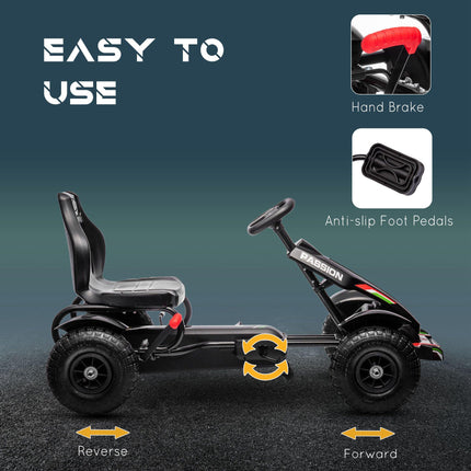 Metal Kids Pedal Go Kart with Adjustable Seat and Inflatable Tyres - Black