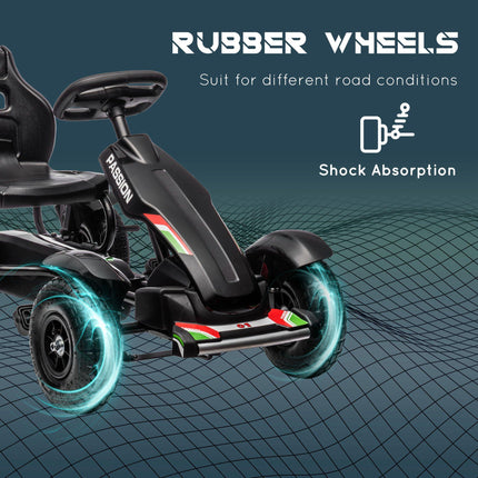 Metal Kids Pedal Go Kart with Adjustable Seat and Inflatable Tyres - Black