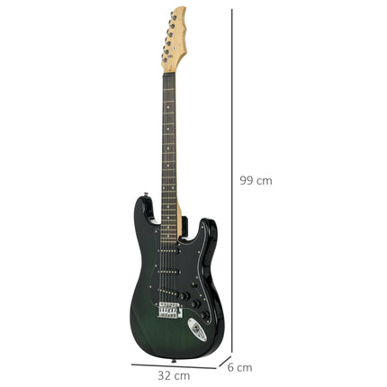 6 String Right-Handed Electric Guitar Kit with 15W Amp, Digital Tuner, Picks, Strap & Case Bag - Black Green