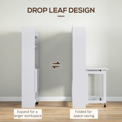 Foldable Desktop, Computer Desk with Storage Shelves, 80 x 69 x 155 cm, White