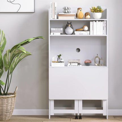 Foldable Desktop, Computer Desk with Storage Shelves, 80 x 69 x 155 cm, White