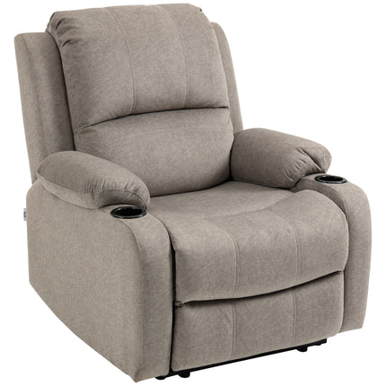 Microfibre Recliner Armchair with Adjustable Leg Rest and Dual Cup Holders - Brown