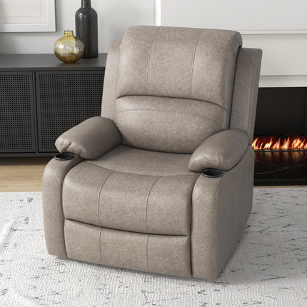 Microfibre Recliner Armchair with Adjustable Leg Rest and Dual Cup Holders - Brown