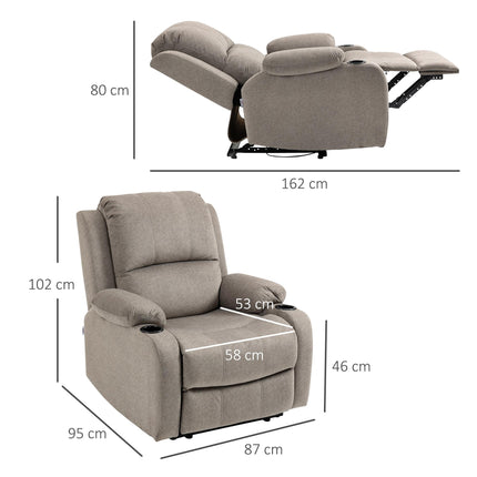 Microfibre Recliner Armchair with Adjustable Leg Rest and Dual Cup Holders - Brown
