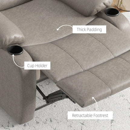 Microfibre Recliner Armchair with Adjustable Leg Rest and Dual Cup Holders - Brown