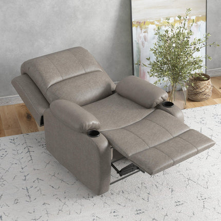 Microfibre Recliner Armchair with Adjustable Leg Rest and Dual Cup Holders - Brown