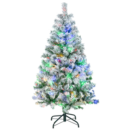 4.5' Artificial Snow Christmas Tree with Frosted Branches, LED Lights & Steel Base - Warm White or Colourful