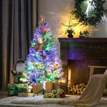 4.5' Artificial Snow Christmas Tree with Frosted Branches, LED Lights & Steel Base - Warm White or Colourful