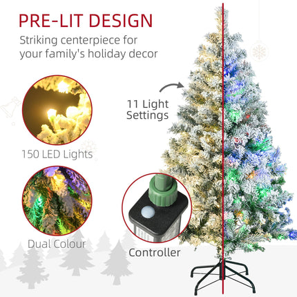 4.5' Artificial Snow Christmas Tree with Frosted Branches, LED Lights & Steel Base - Warm White or Colourful