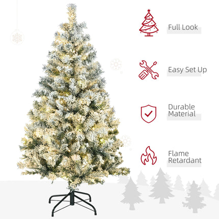 4.5' Artificial Snow Christmas Tree with Frosted Branches, LED Lights & Steel Base - Warm White or Colourful