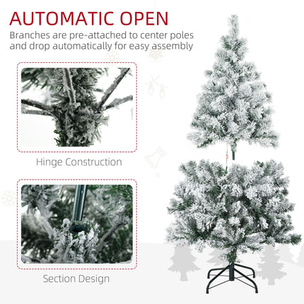 4.5' Artificial Snow Christmas Tree with Frosted Branches, LED Lights & Steel Base - Warm White or Colourful